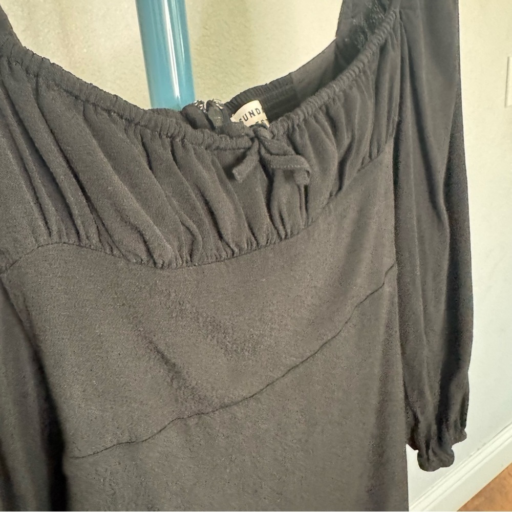 Sunday Best Aritzia Arden Babydoll puff sleeves black mini Dress 2XS - Picture 3 of 10